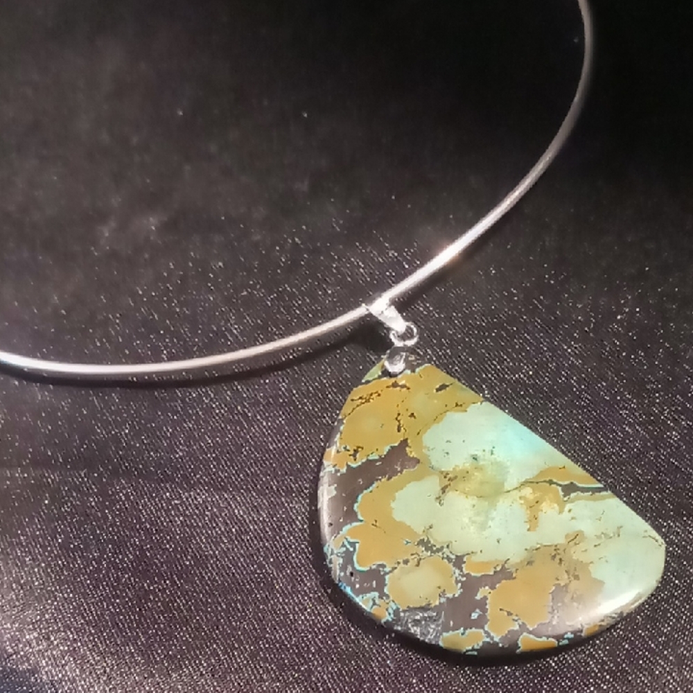 turquoise natural Pendant collar  Necklace. Large Stone statement